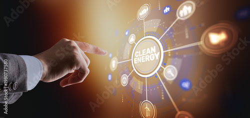 Sustainable clean energy solutions with solar panels and wind turbines in natural landscape