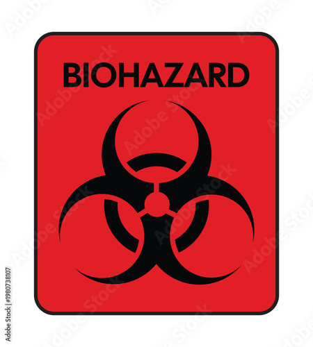 Biohazard Warning Sign Vector Red Background with Black Symbol, Biological Hazard Safety Sign for Laboratory, Medical and Industrial Use, High Visibility Danger Warning Icon
