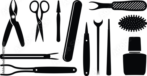 Manicure and Pedicure Beauty Salon Tools Silhouette Vector