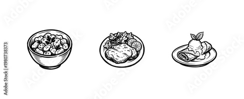 Traditional Austrian Cuisine and Central European Food Specialties with Inky Brush Strokes and Hand-Drawn Painterly Style