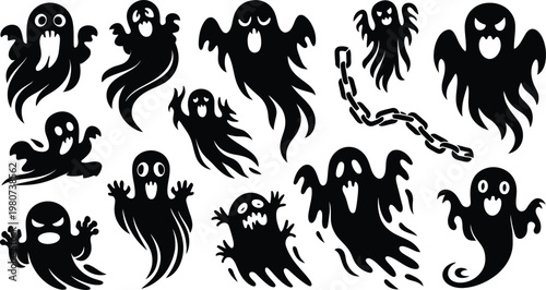 Halloween Spooky Ghost Silhouette Vector Collection