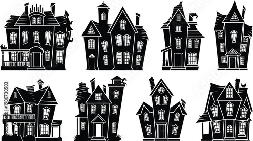 Spooky Halloween Haunted House Silhouette Vector Illustration