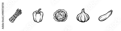 Fresh Harvest Organic Vegetables and Farm Produce with Hand-Drawn Inky Brushwork and Detailed Painterly Textures