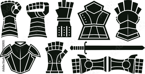 Medieval Knight Armor and Sword Silhouette Vector