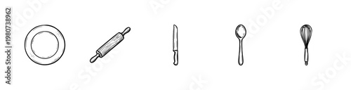 Kitchen Cutlery and Cooking Utensils with Inky Hand-Drawn Brushwork and Fluid Painterly Aesthetic