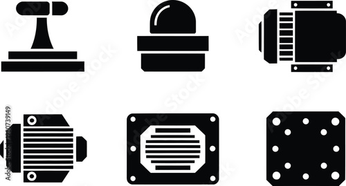 Industrial Mechanical Parts and Machinery Silhouette Icon Set Vector