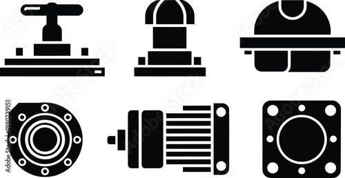 Industrial Mechanical Parts and Machinery Silhouette Icon Set Vector