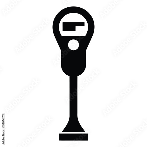 A simple black silhouette of a classic parking meter standing on a neutral background silhouette