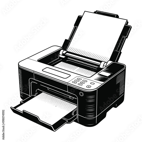 A detailed illustration of a modern inkjet printer showcasing its components silhouette