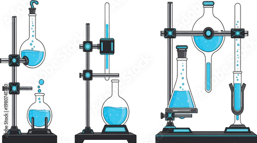 Classic laboratory glassware setups for chemical experiments Vector