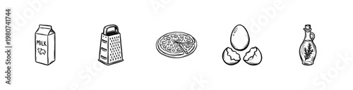 Italian Cuisine and Homemade Pizza Preparation Elements with Fluid Ink Brush Strokes and Hand-Drawn Painterly Aesthetic