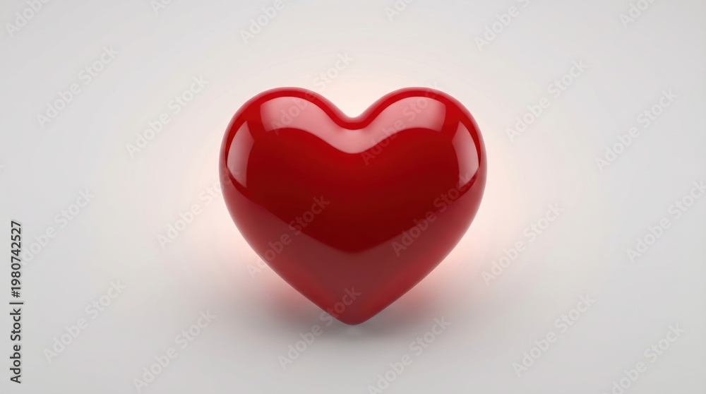 Fototapeta premium Glossy red heart shape isolated on a clean white background symbolizing love and affection with smooth reflective surfaces and a minimalist design