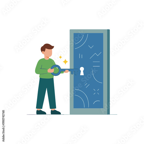 A man opens a door with a key, unlocking access to an opportunity