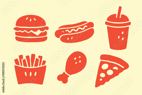 Fast food set naive flat vector illustration