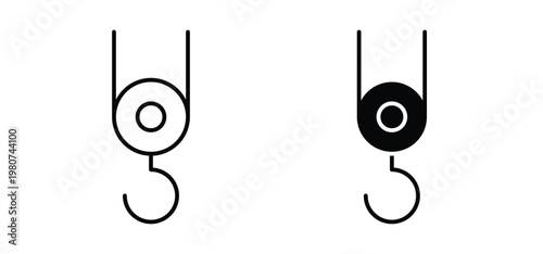 Winch hook icon. black and white line icons pack.