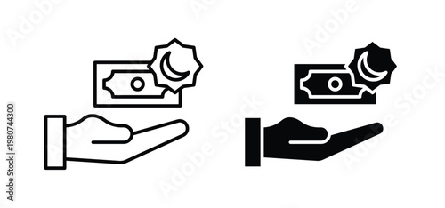 Zakat with money gift icon. black and white line icons pack.