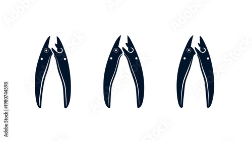 Three stylized silhouettes of pliers in a row, with a dark blue tone, against a white background