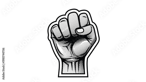Powerful illustration of a raised clenched fist symbol representing strength, solidarity, protest, and human rights.