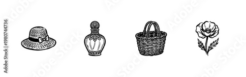 Parisian Lifestyle and French Travel Elements with Hand-Drawn Painterly Aesthetic and Inky Brush Strokes