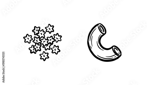 Italian Pasta Varieties and Mediterranean Food Elements with Yellow Inky Brush Strokes and Hand-Drawn Painterly Aesthetic