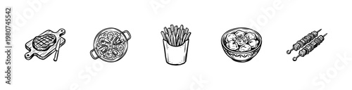 Fast Food and Gourmet Dinner Dishes with Inky Brushwork and Hand-Drawn Painterly Aesthetic