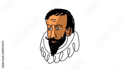 Miguel de Cervantes portrait , flat vector illustration