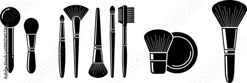 Makeup Brushes Set Icons with Cosmetic Tools for Beauty and Personal Care, Digital Illustrations for Apps, Websites, and Product Labels