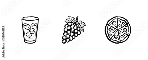 Food and Drink Gastronomy Elements with Clumsy Hand-Drawn Ink Aesthetic and Vibrant Painterly Colors