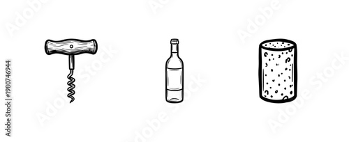 Wine Production and Vineyard Elements with Hand-Drawn Inky Brushwork and Organic Painterly Texture