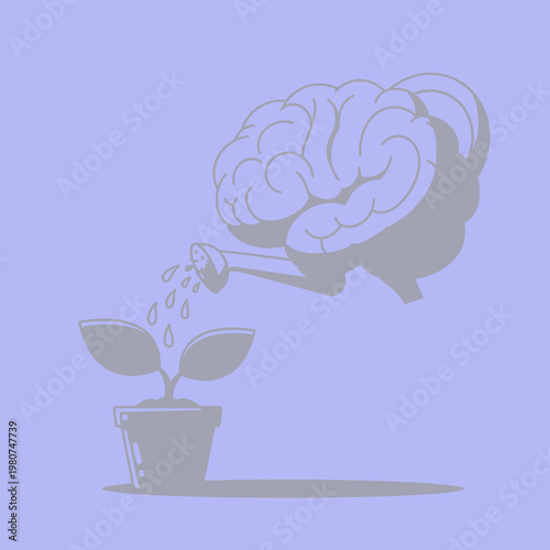 Brain watering a small plant growth.