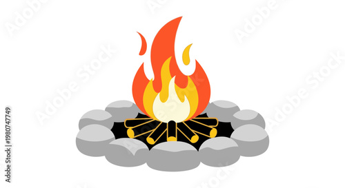 campfire flames burning on rocks in forest