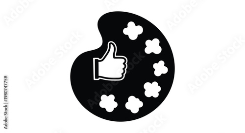 A black silhouette of an artist s palette with a thumbs up gesture silhouette