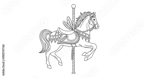 Vintage carousel horse illustration, decorative merry-go-round animal