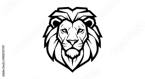 Lion head illustration, black and white animal portrait