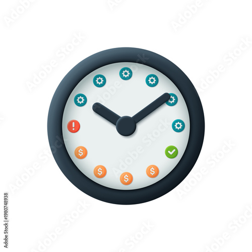 Clock calendar with a daily schedule. Concept of the path to financial success. Vector 3D illustration.