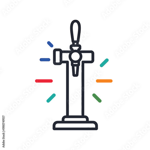 Vector of a festive beer tap decorated with colorful bursts around it.