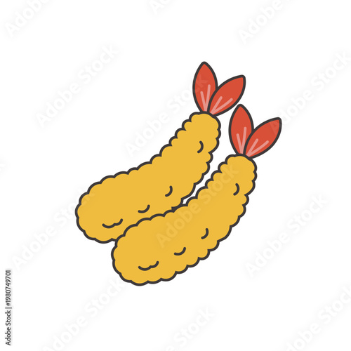 エビフライのシンプルなイラスト　食べ物
お弁当のおかずのイラスト　シンプル　素材　弁当素材