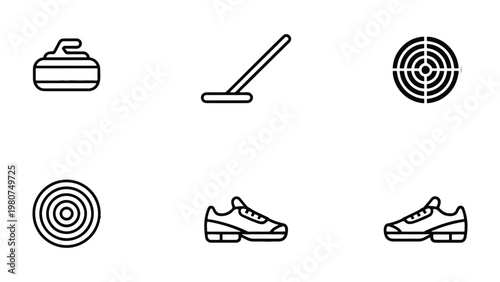 Curling Icons Collection: A collection of meticulously crafted, minimalist icons representing the essential elements of the sport.