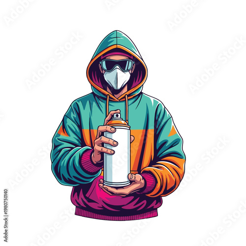Anonymous Graffiti Artist Spray Paint Can Hoodie Mask Vector Illustration