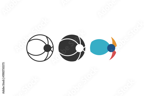 Abstract icons of eye and orb connected and simplified in modern design.