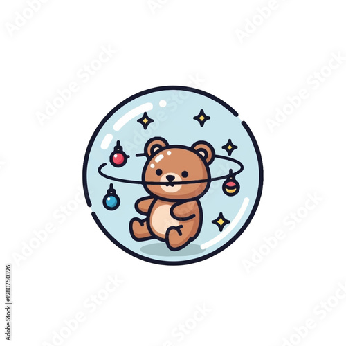 Cute Brown Bear Inside Snow Globe.