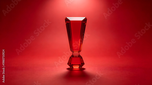 Cybersecurity Alert Concept with Red Glass Exclamation Mark on Monochrome Red Background, Threat Detection and Warning System with Copy Space