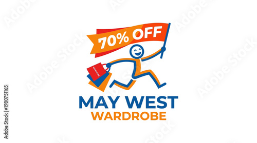 Shopaholic Mascot Running with Sale Banner