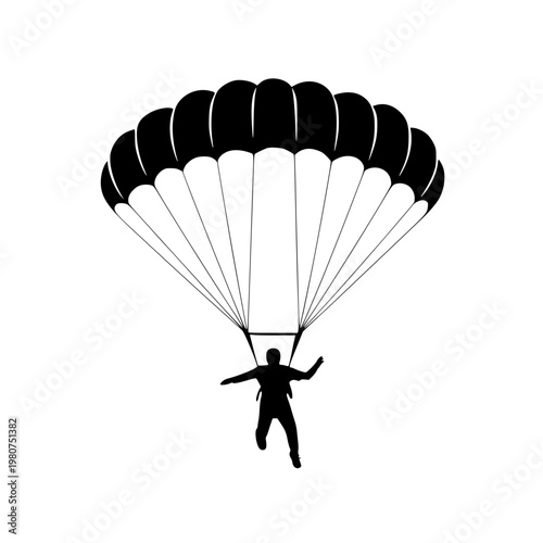 Vector graphic illustration of a person skydiving with a parachute in a dynamic pose