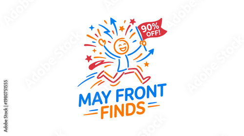 Excited Cartoon Person Celebrating May Front Finds 90% Off Sale