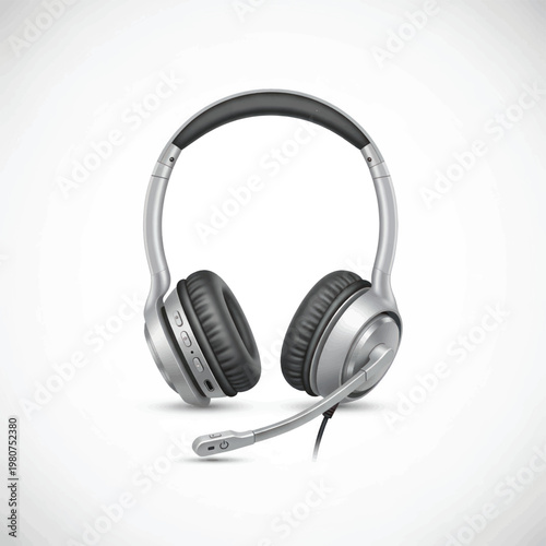 Sleek over-ear headphones with silver and black design featuring a wired cord and cushioned ear cups.