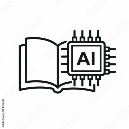 An open book integrated with a microchip displaying AI symbolizing artificial intelligence and learning high quality