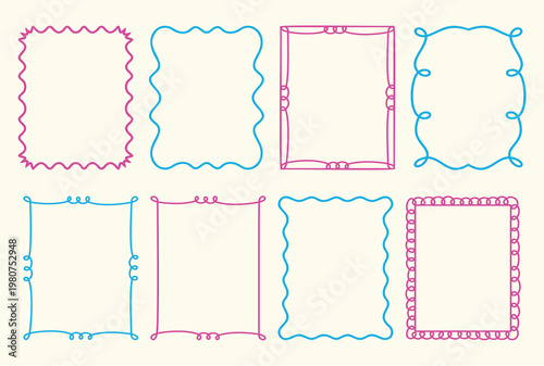 Hand Drawn Decorative Frame Borders Set – Abstract Wavy and Curly Line Square Frames Collection