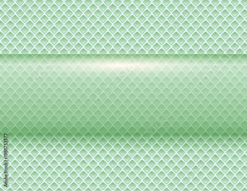 Abstract green background with transparent banner on perforated pattern.