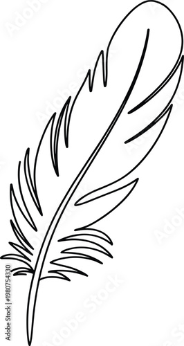Minimalist black and white line of a single bird feather